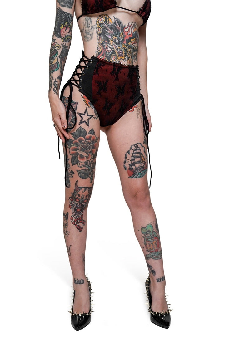gothic lace-up corset swim bottoms