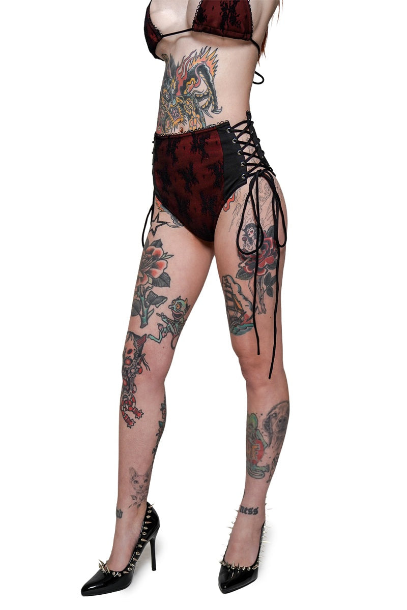 womens high rise lace-up corset swim  bikini bottoms
