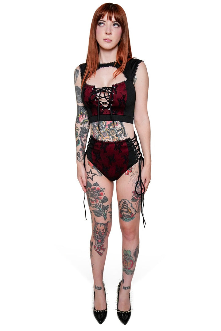 gothic black and red keyhole cutout bikini top