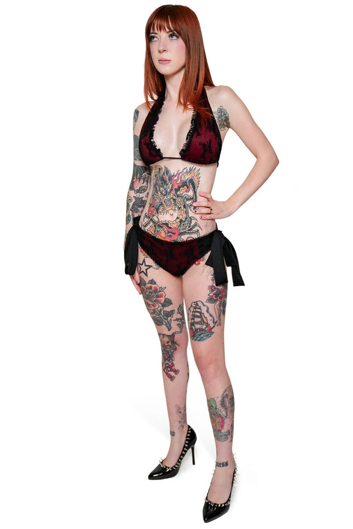 forest ink halter top ruffled lace bikini top