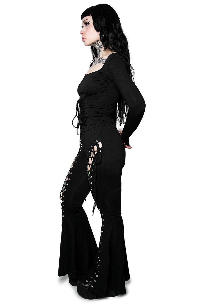 lace-up flare bell bottom pants