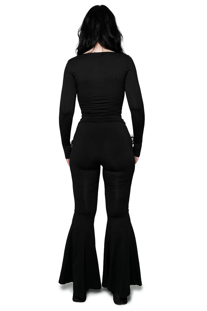 gothic black lace-up flared pants 