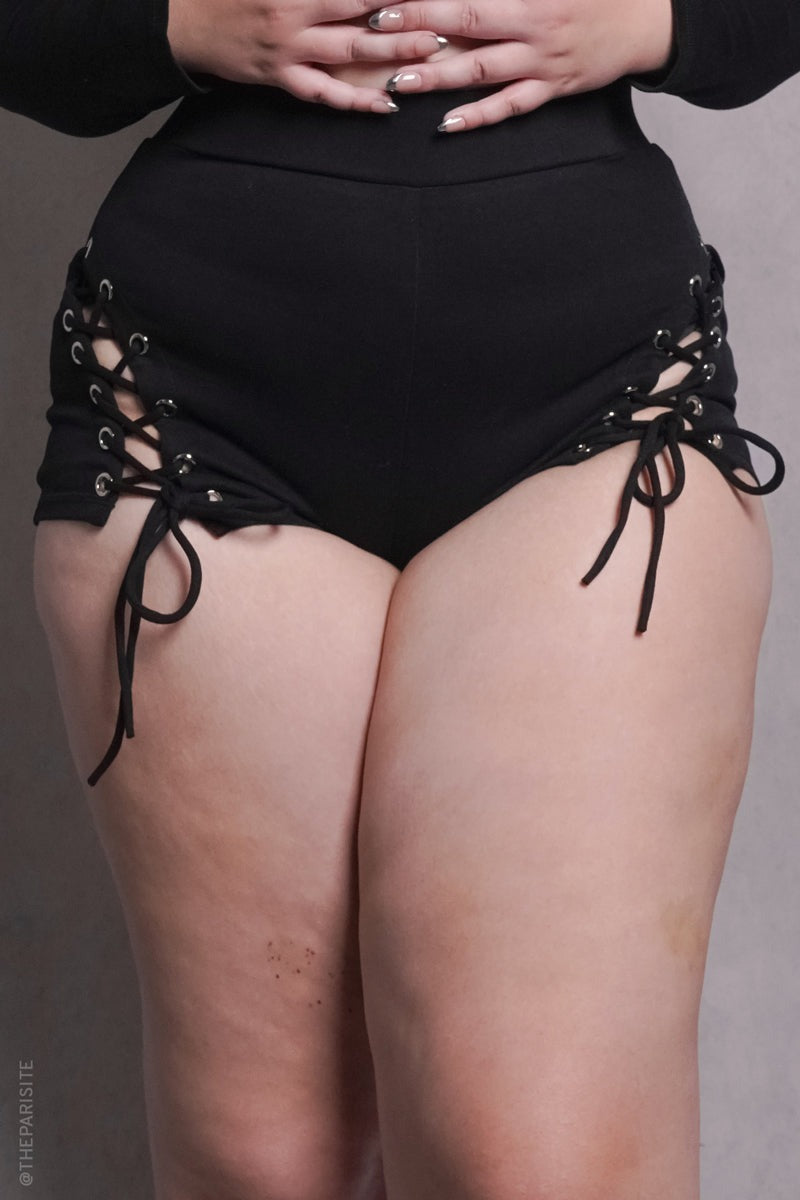 womens plus size lace-up corset mini shorts