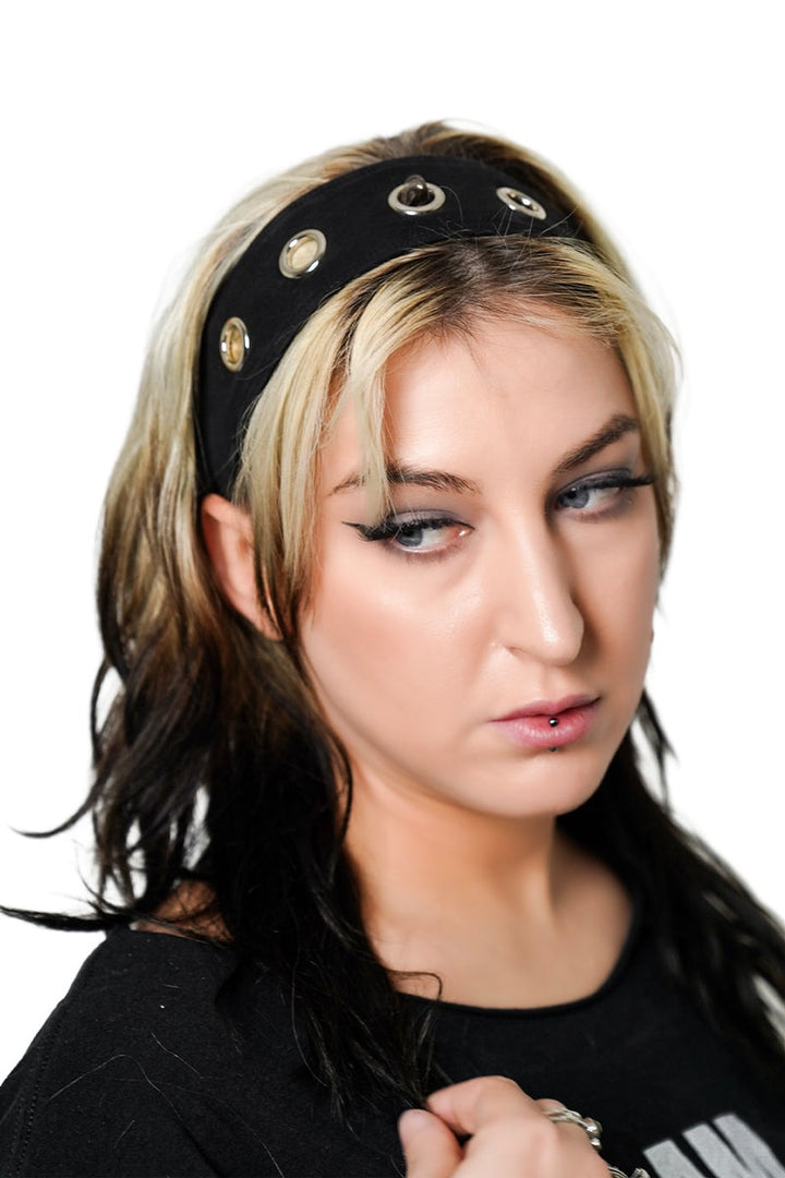 black grunge eyelet punk headband 