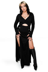 deep v-neckline gothic dress