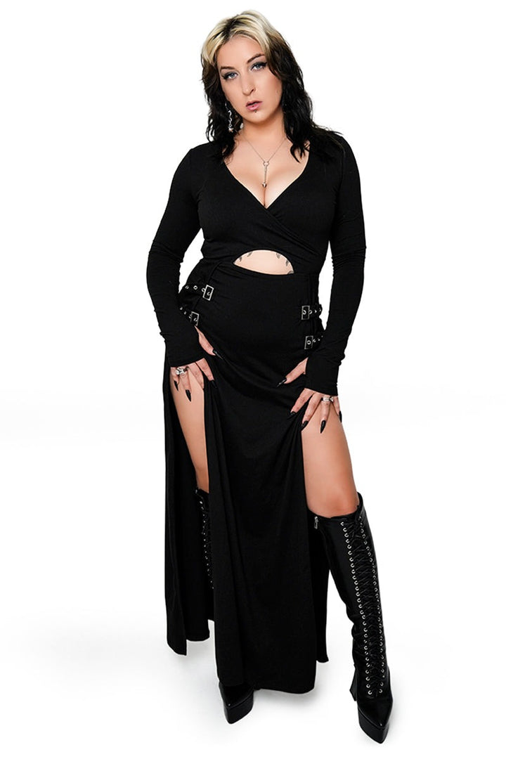 deep v-neckline gothic dress