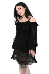 Lightweight goth fashion chiffon dress on model