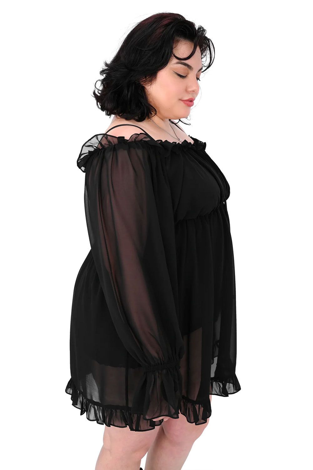 Foxblood Anya chiffon dress with ruffle neckline