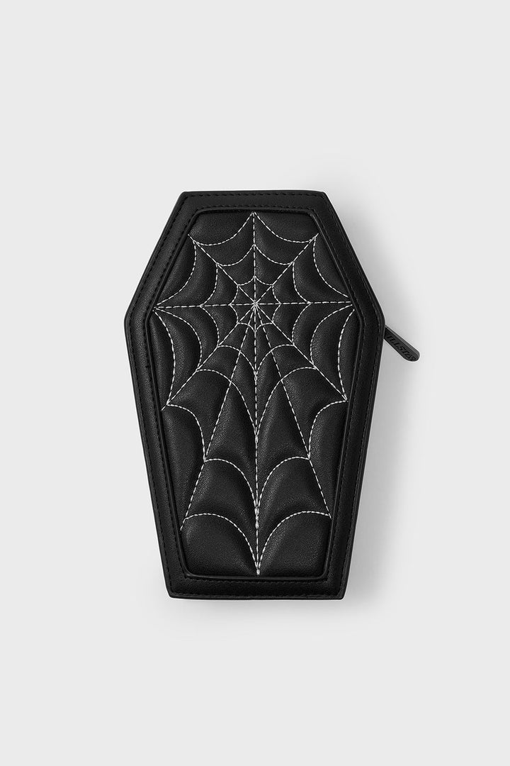 black vegan leather officially licensed elvira coffin-shaped wallet by killstar