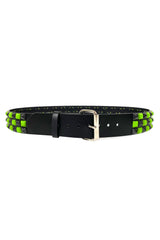 emo leather green and black checkered belt