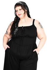 Plus size jumpsuit with pockets and drawstring keyhole top