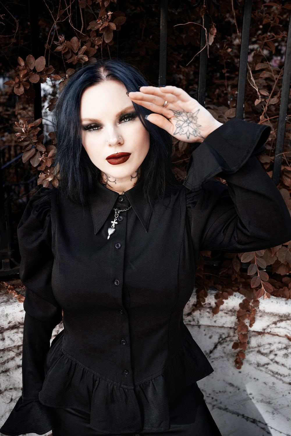 gothic peplum button-up top for women
