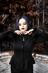 pointed collar gothic peplum button-up top for women