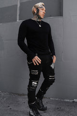 mens gothic heavy metal black long sleeve cotton shirt with thumbholes
