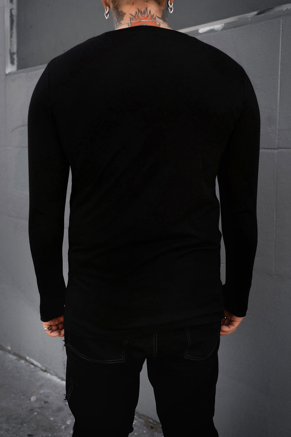 plus size mens black long sleeve cotton shirt with thumbholes