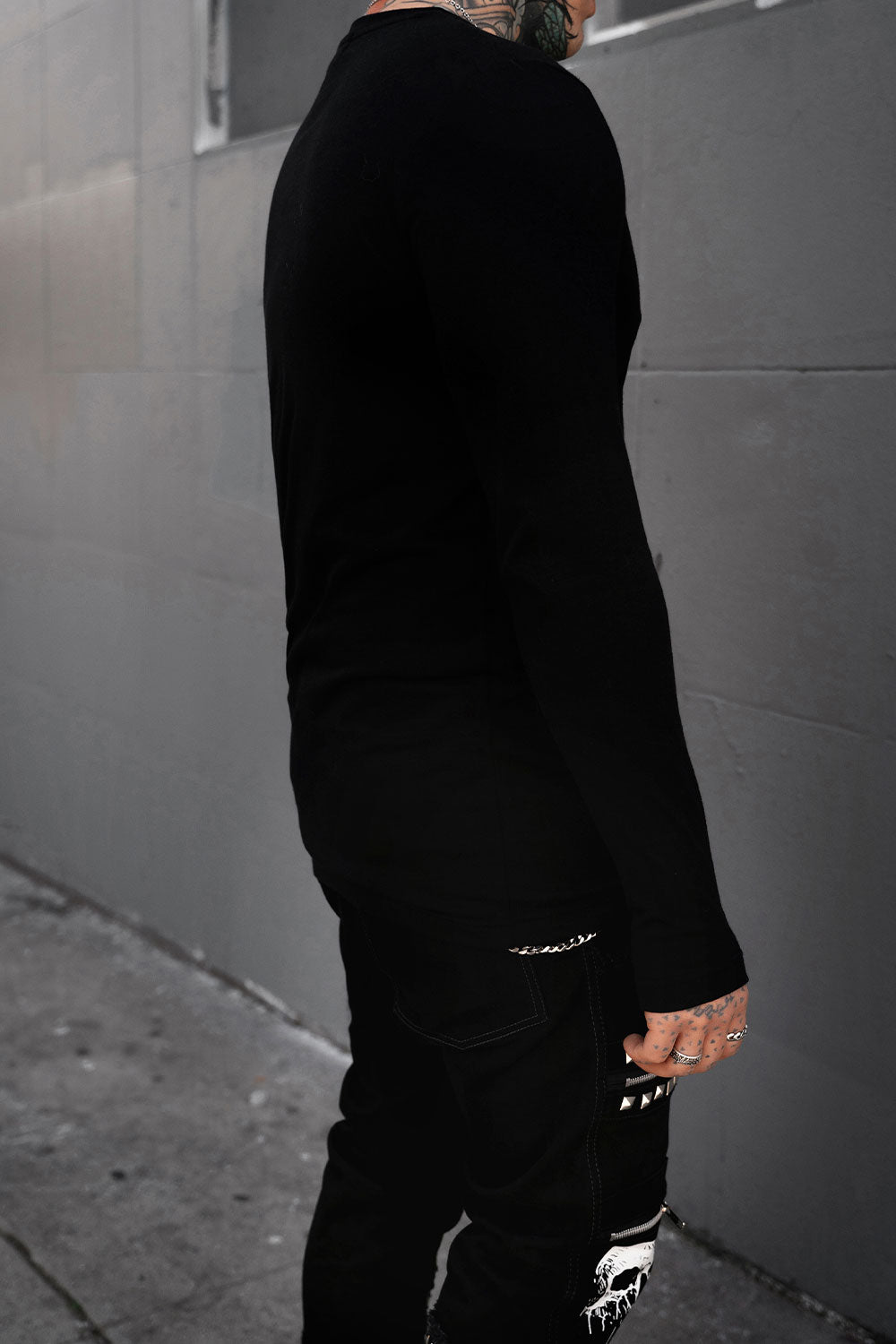 mens emo black long sleeve cotton shirt with thumbholes
