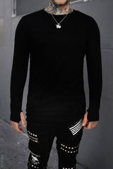 soft and stretchy mens black long sleeve cotton shirt with thumbholes