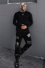 mens punk black long sleeve cotton shirt with thumbholes