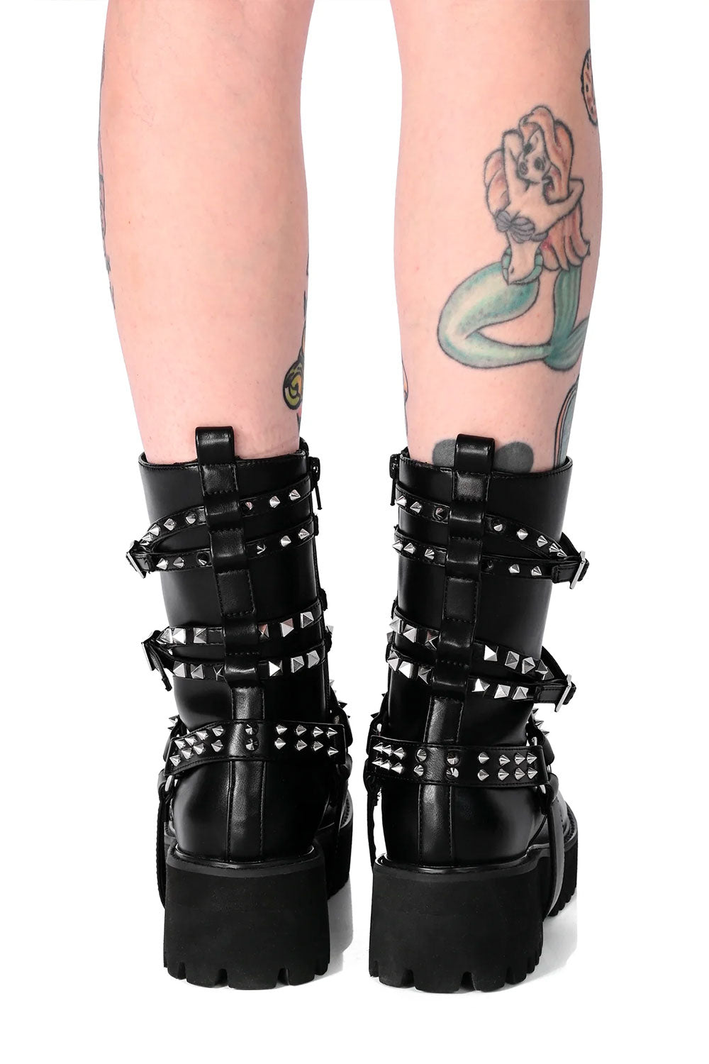 Punk Foxblood Vegan Studded Strap Combat Boots
