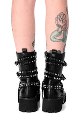 Punk Foxblood Vegan Studded Strap Combat Boots