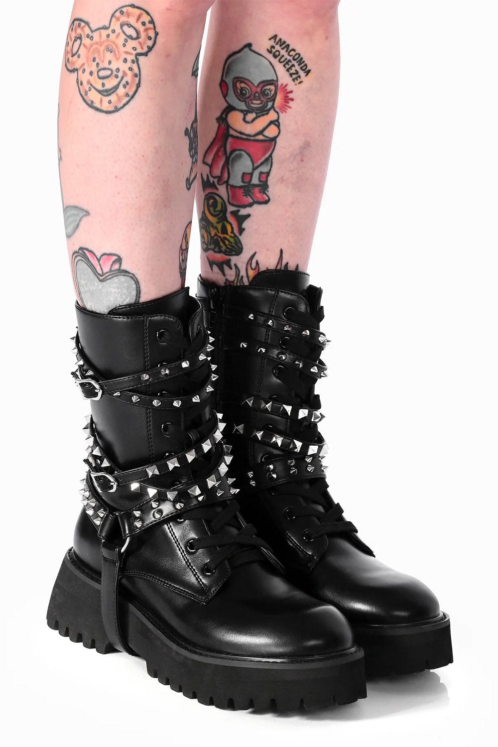 Foxblood midcalf punk studded combat boots
