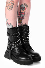 Foxblood midcalf punk studded combat boots