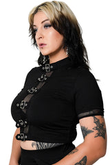 grunge fishnet high collar top