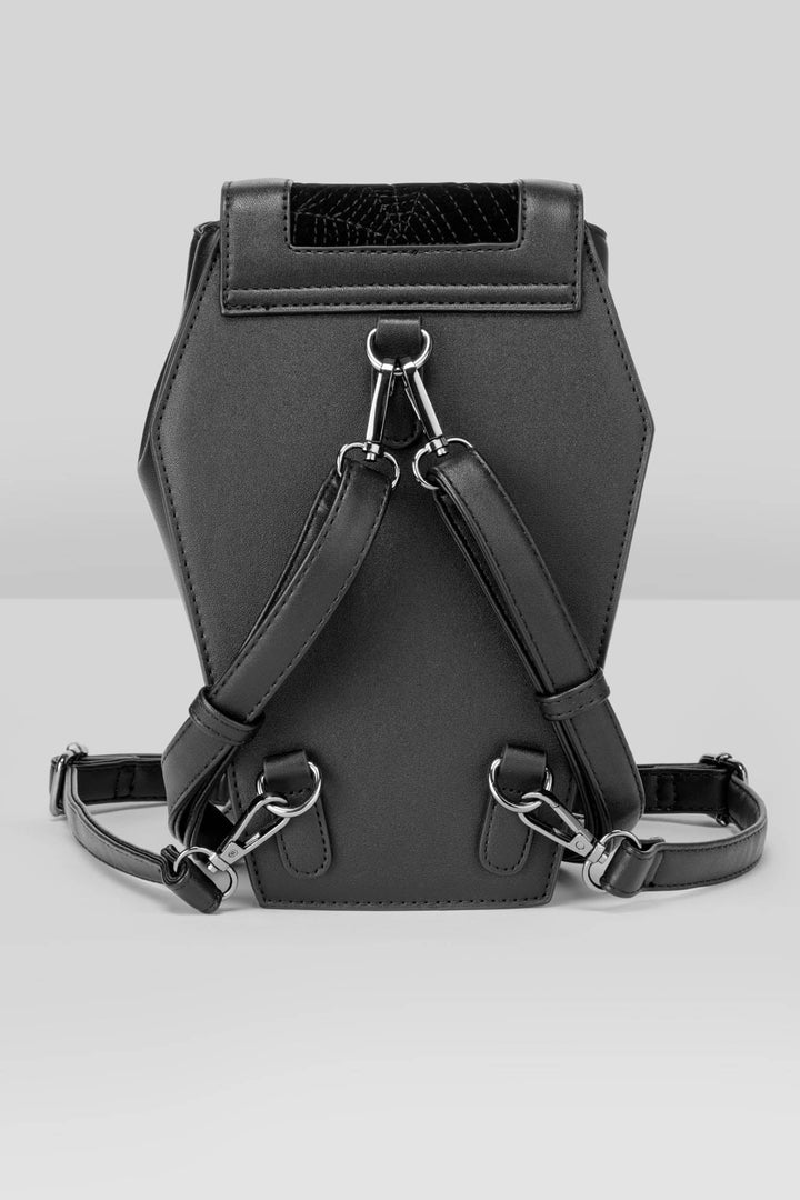 black coffin shaped backpack for women