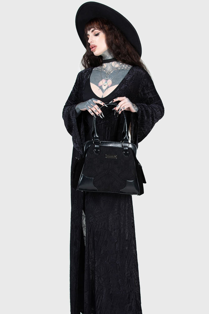 black victorian goth damask handbag with handles