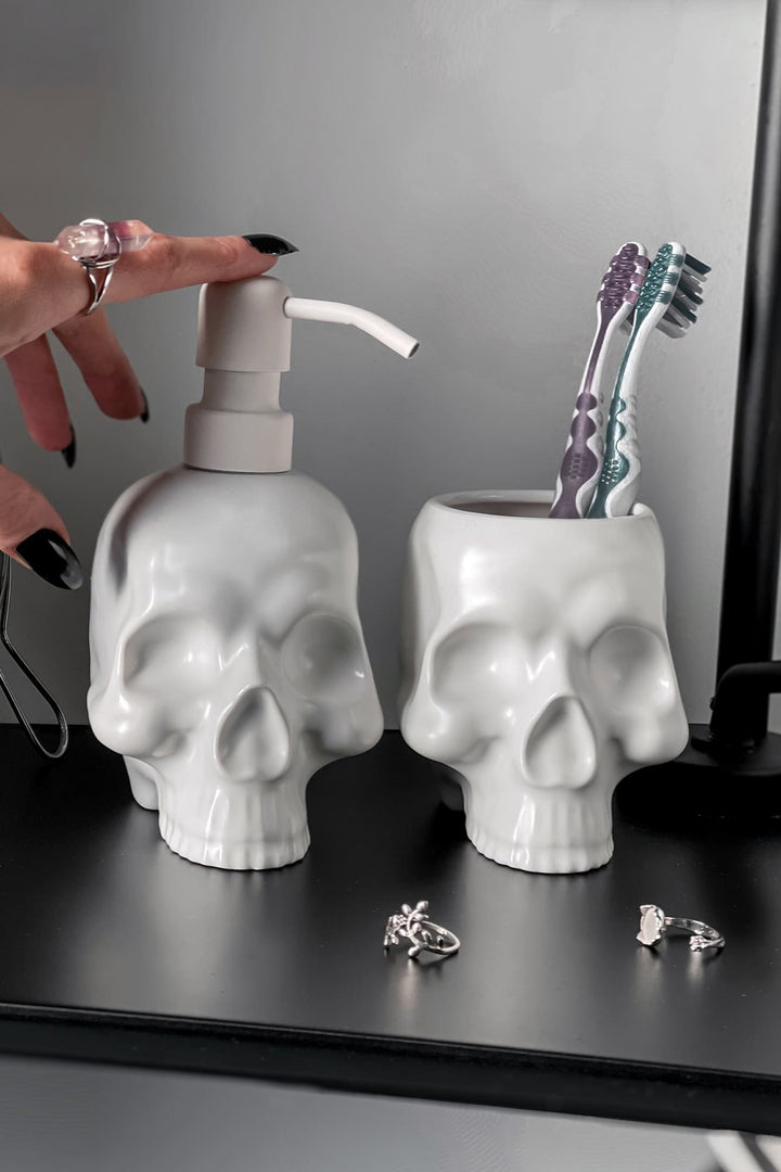 gothic soap dispenser and toothbrush holder