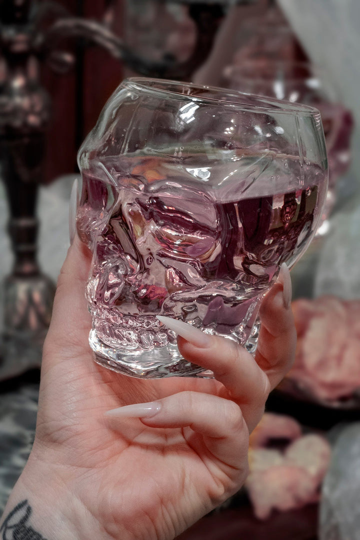 clear glass skull shaped drinking cup