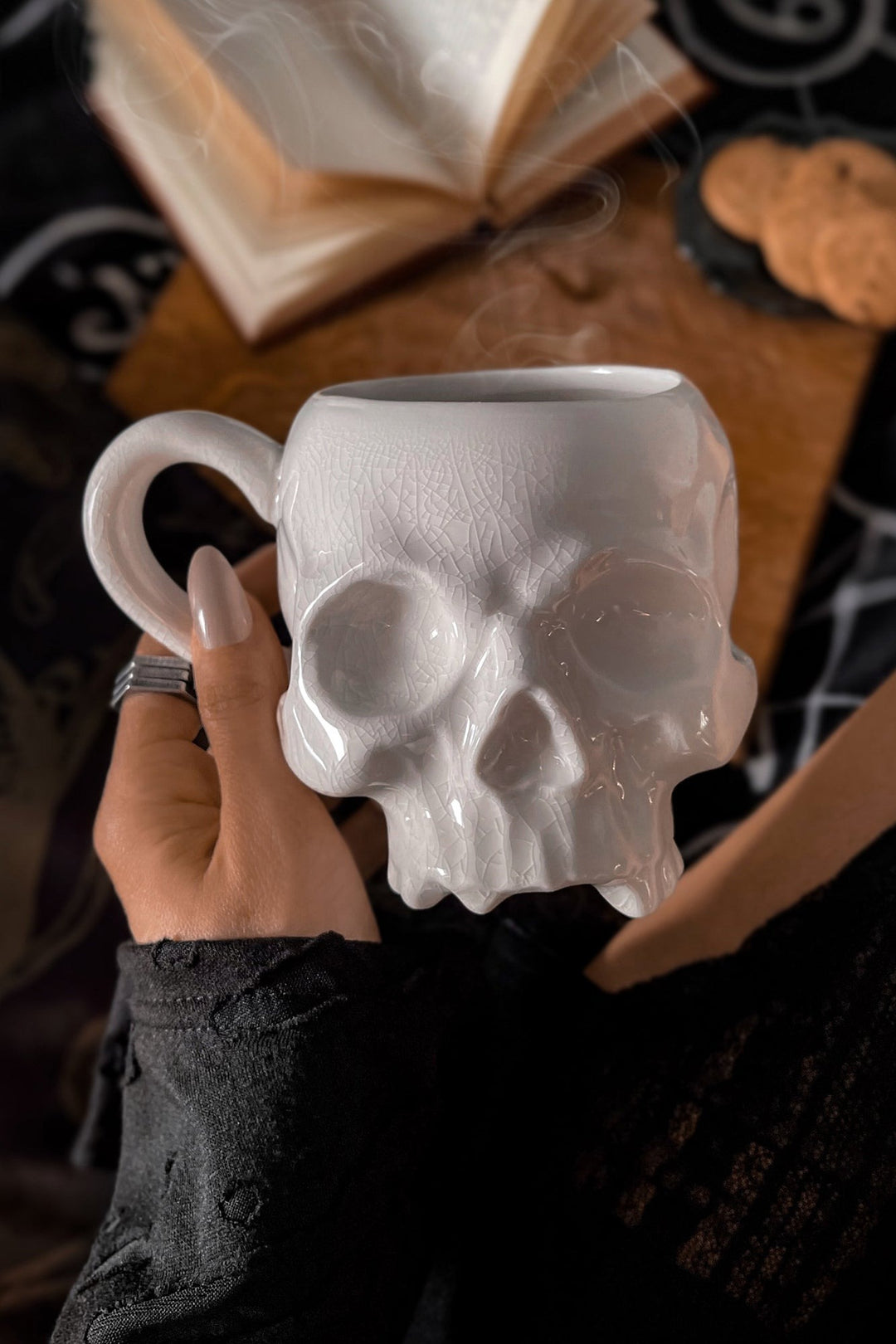 white skull coffee cup