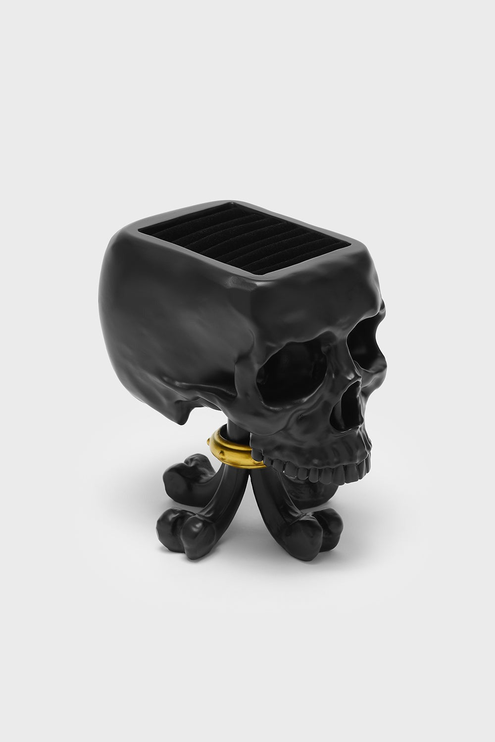 black and gold skull shaped ring holder display organizer by killstar