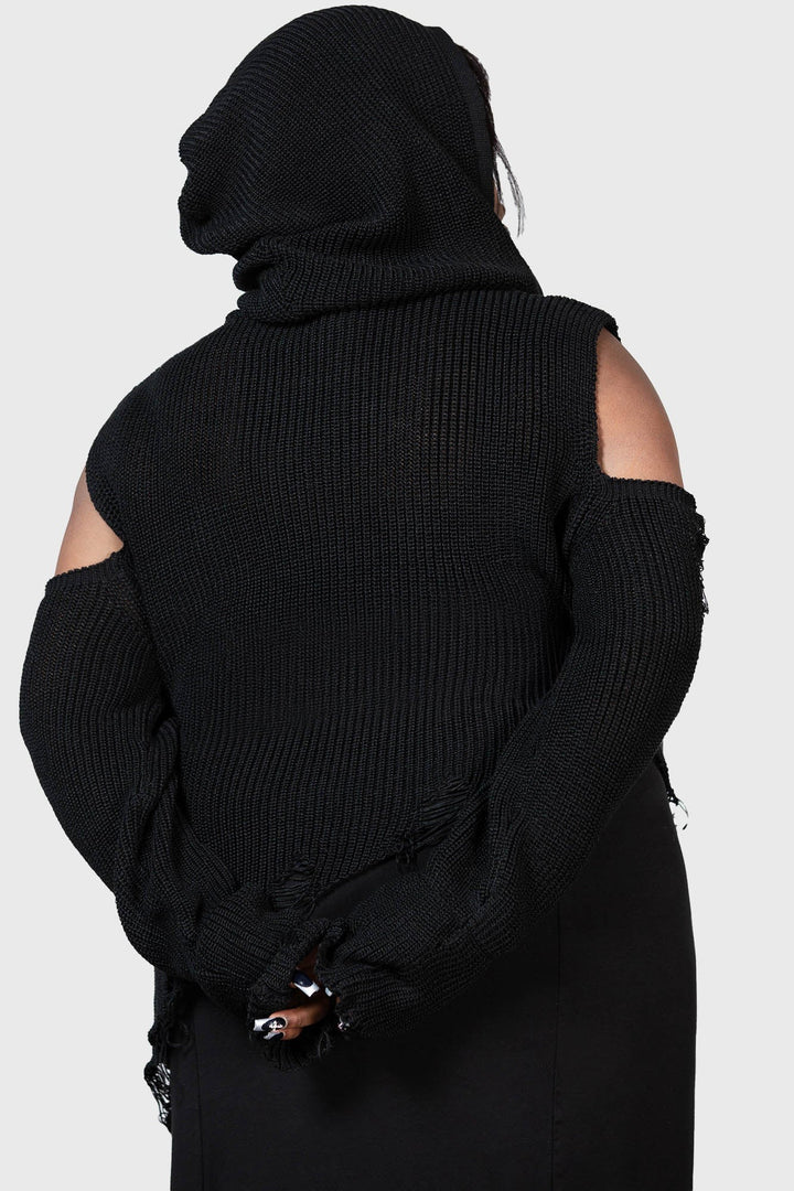 plus size hooded distressed blacks sweater top