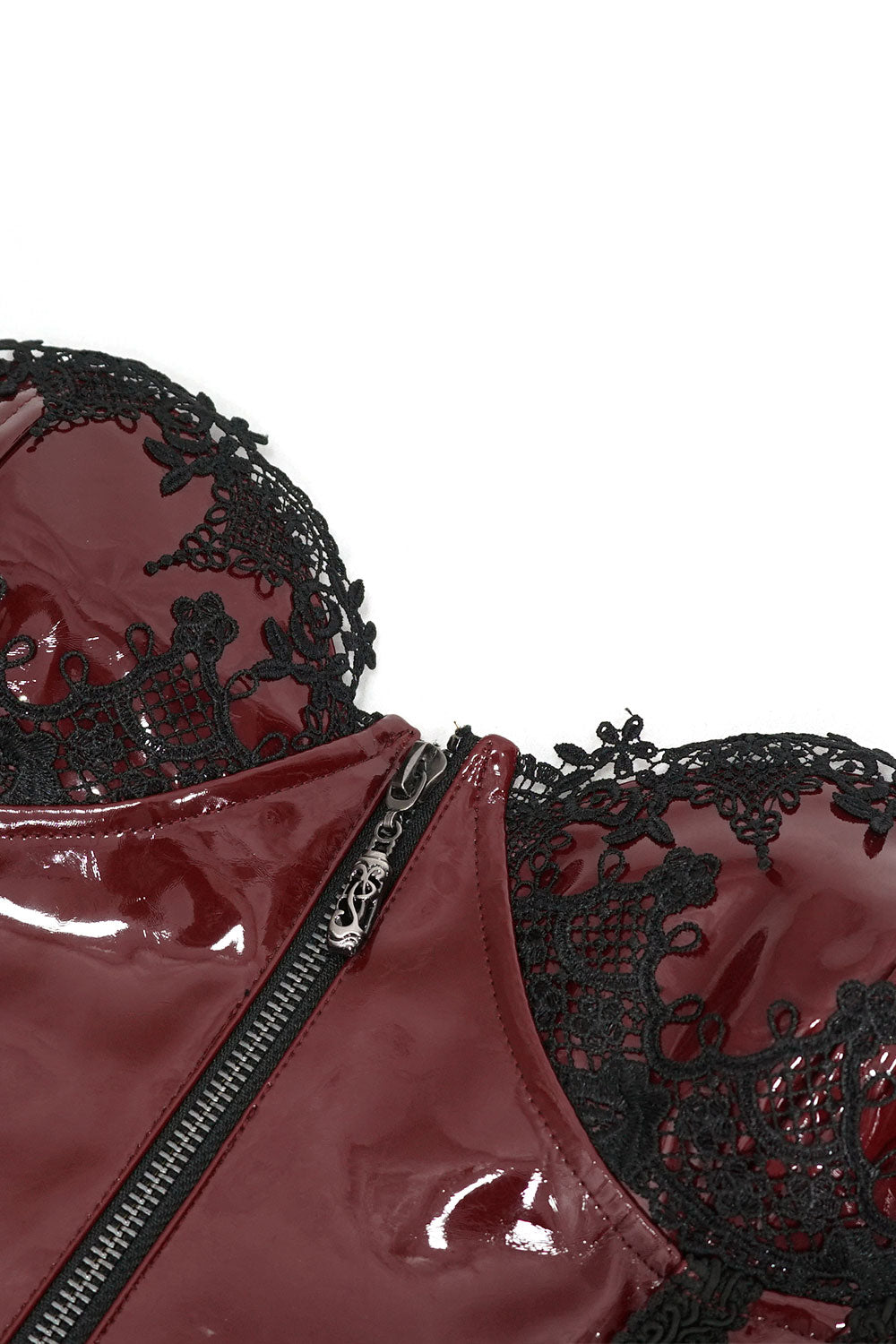 Red leather corset with lace