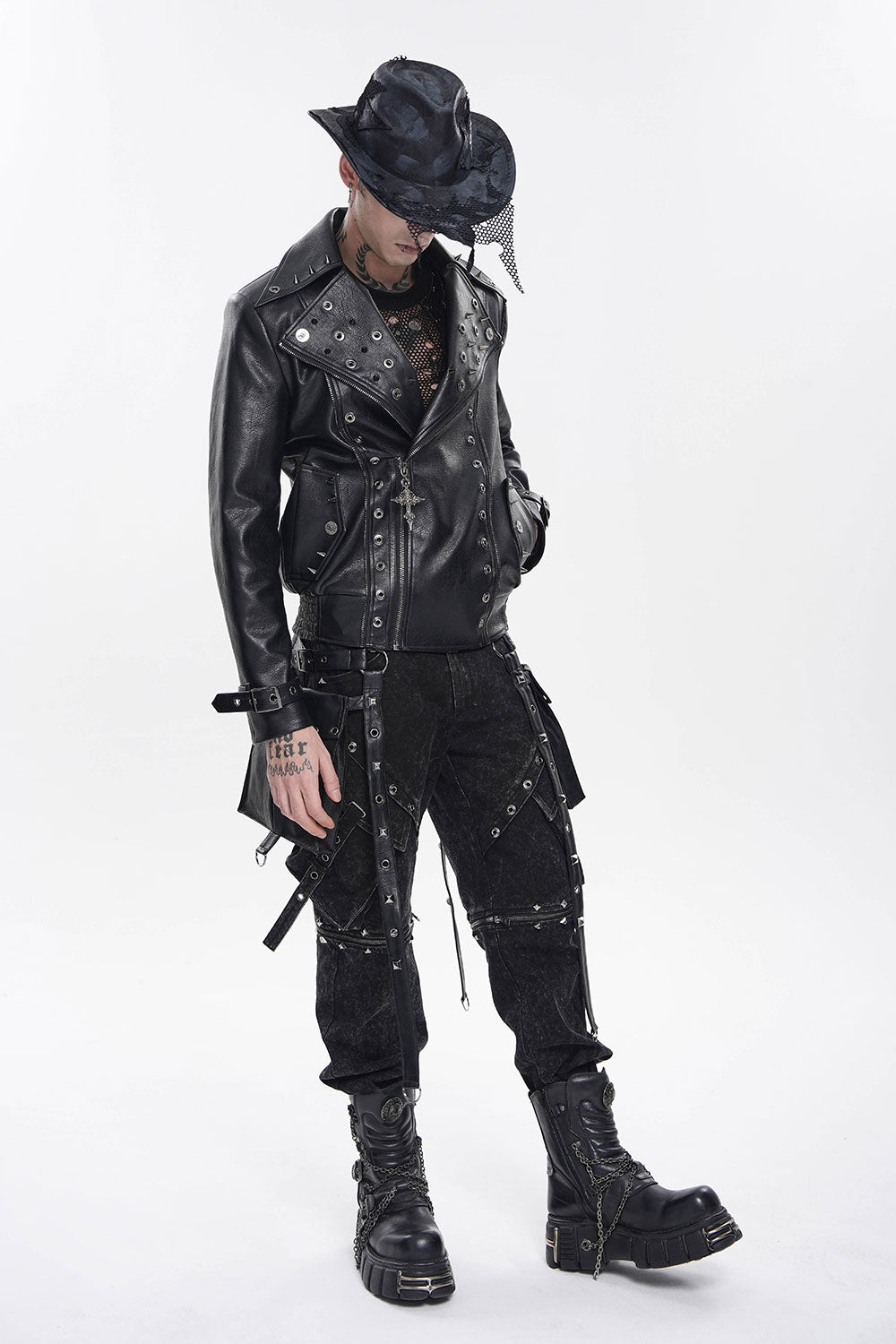 Mens punk jacket with buckles