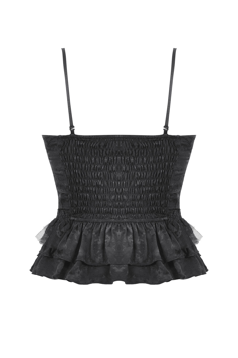 Goth soiree top with polka dot mesh