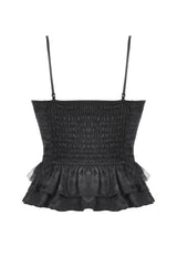 Goth soiree top with polka dot mesh