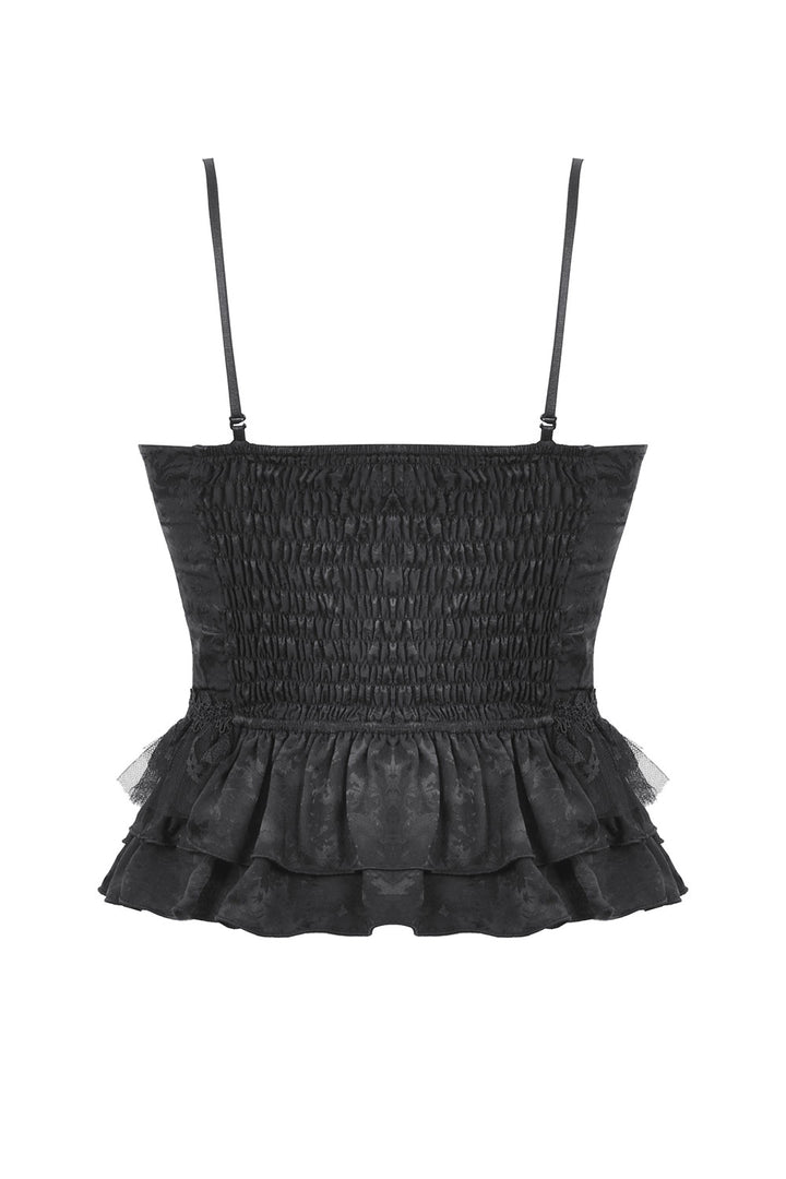 Goth soiree top with polka dot mesh