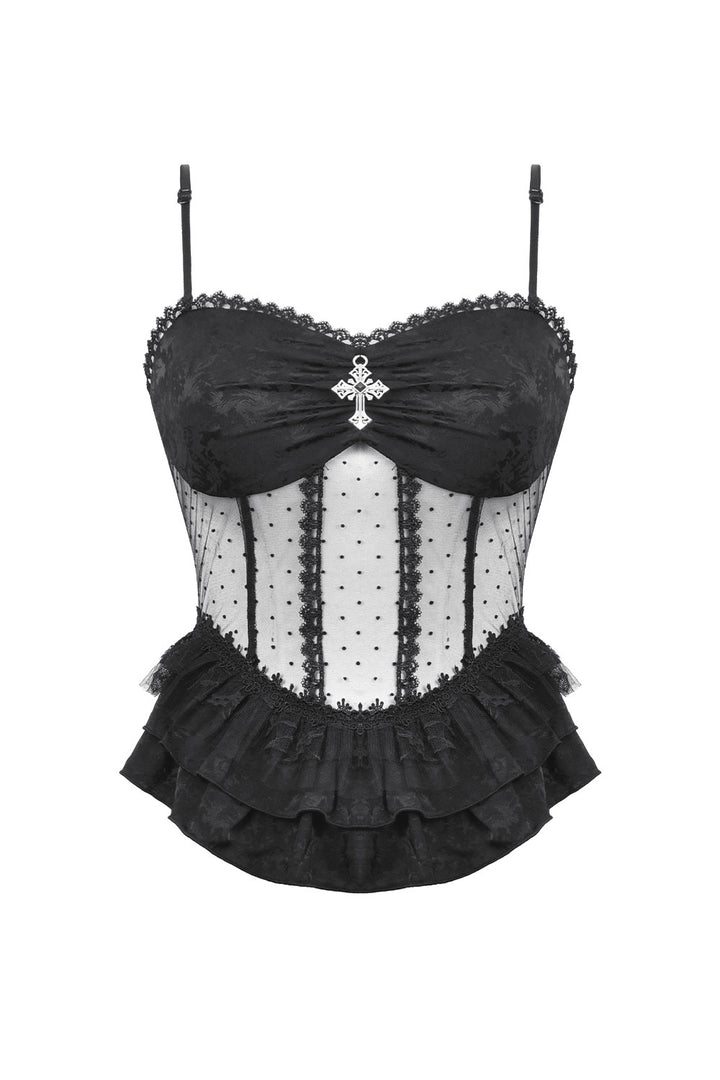 Dark in Love tank top with pendant and lace detail