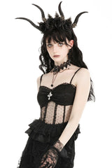 Corset style mesh tank top with pendant and lace