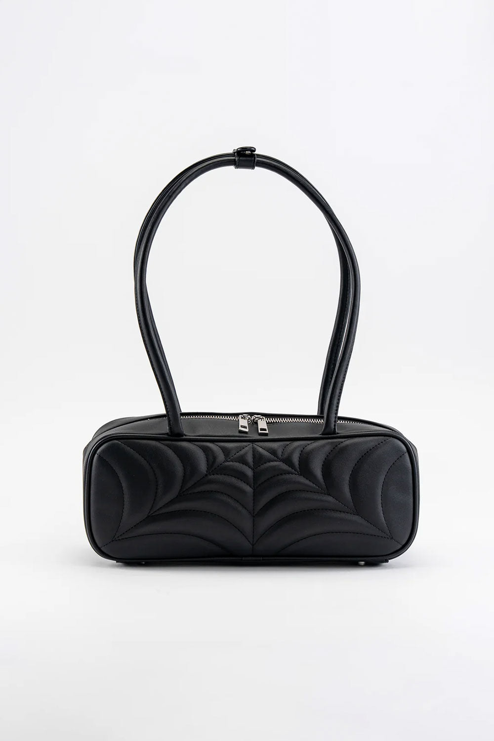 Vegan leather black goth handbag with spiderweb details