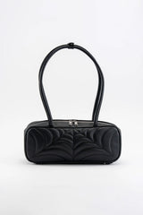 Vegan leather black goth handbag with spiderweb details