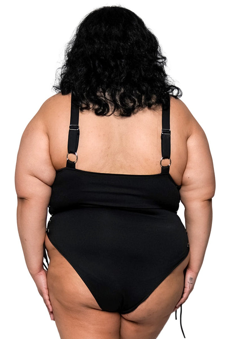 gothic womens bathing suit one piece with adjustable shoulder straps 