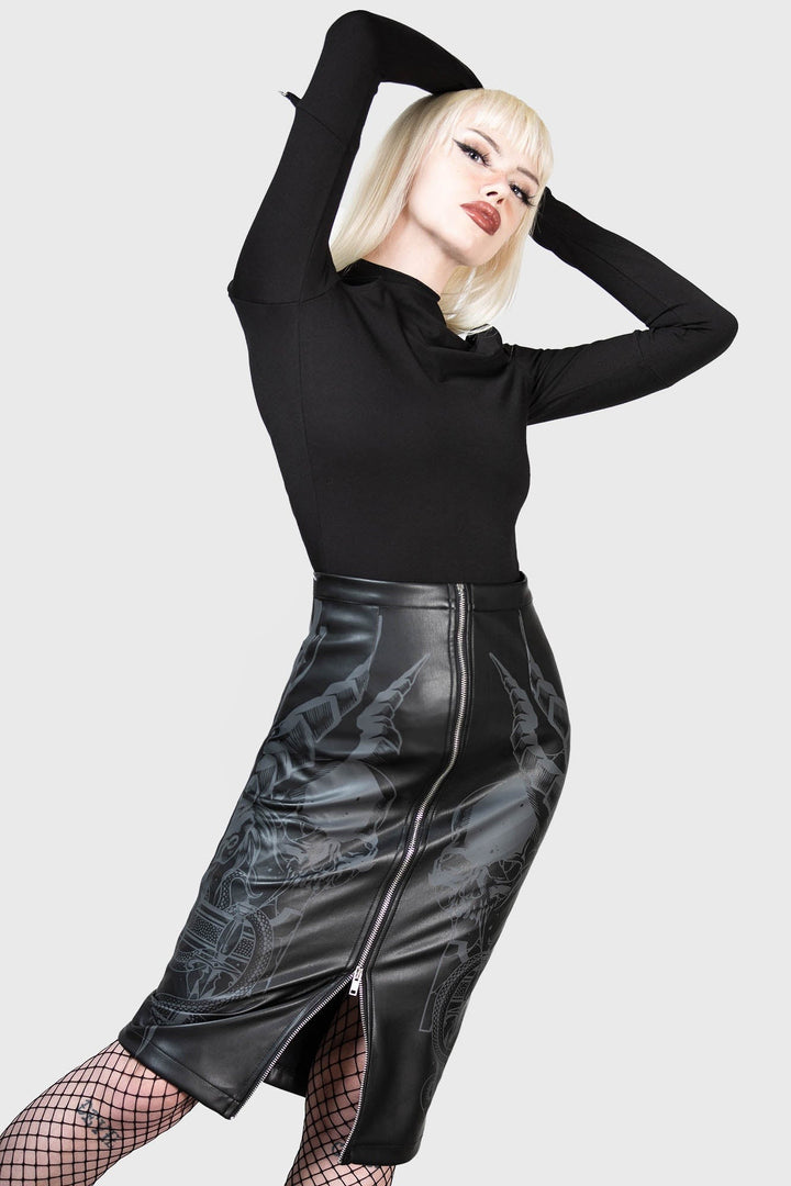 womens gothic plus size midi leather skirt