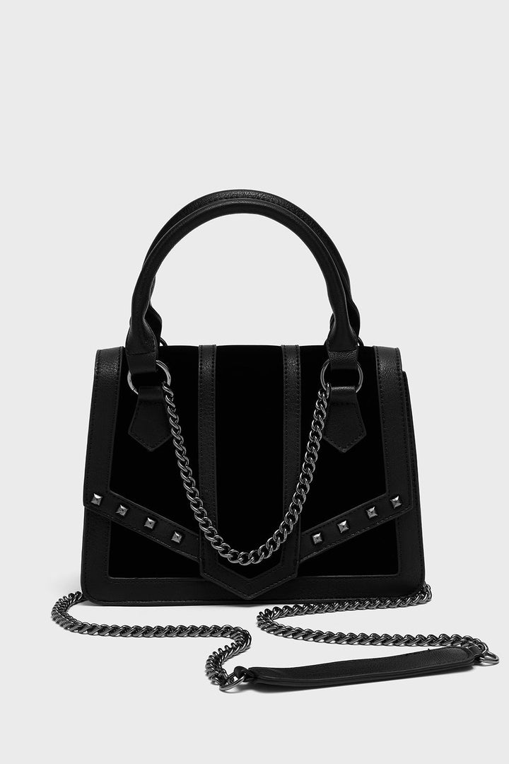 black vegan leathern chain strap handbag