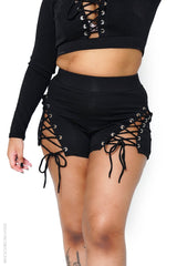 womens emo  lace-up corset shorts by forest ink 