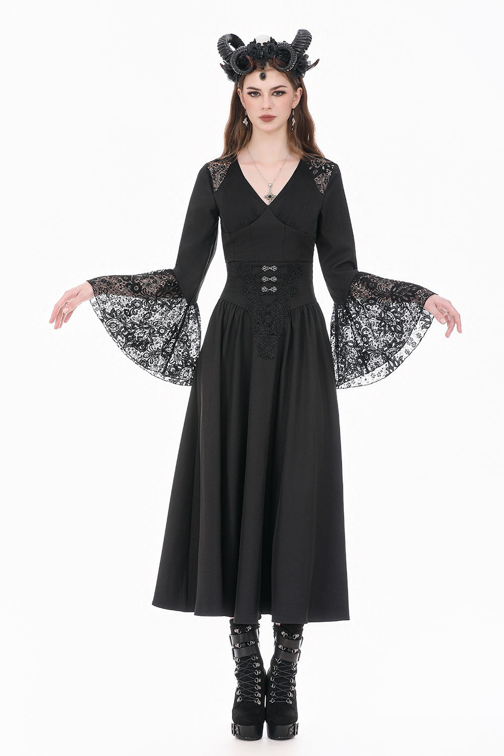Gothic embroidered high waisted black skirt for women