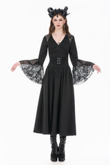 Gothic embroidered high waisted black skirt for women