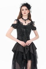 Dark romantic goth top with jacquard and lace details